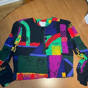 Vintage Sheri Lane Quilted Colorful Abstract Pattern Jacket